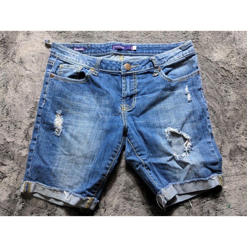 Vigoss Bermuda Cuffed Cut Off Shorts Distressed Women's Size 7, Medium Wash - Picture 1 of 13